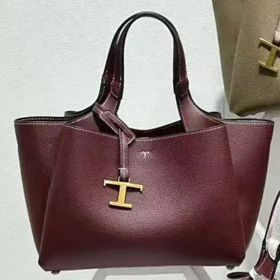 Stylish and simple T-shaped pendant versatile handbag women's large-capacity bucket bag image 3