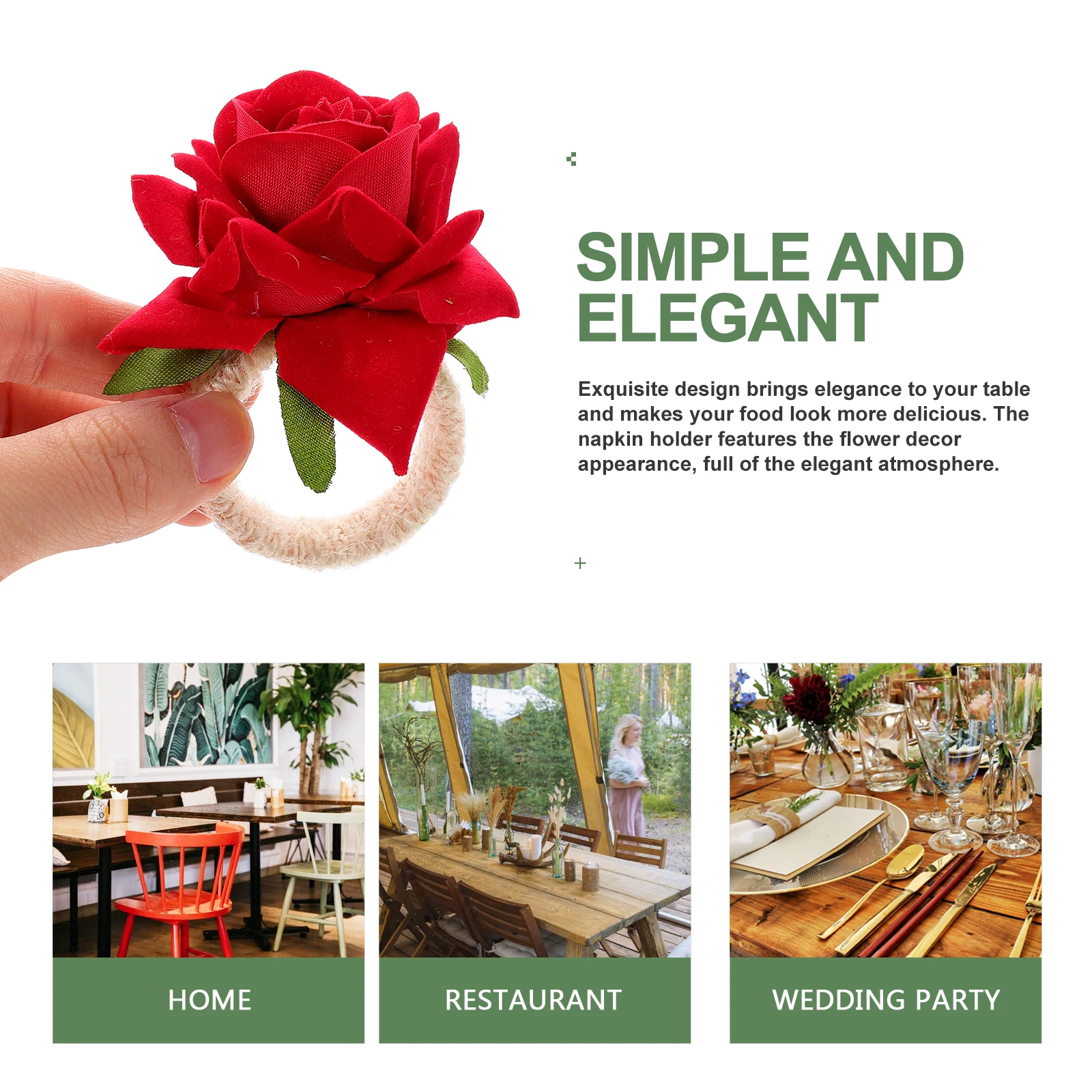 4pcs Rings Rattan Flower Decor Elegant Tableware Decorative Napkin Holder Home Restaurant Tea Party Kitchen Bar Accessories