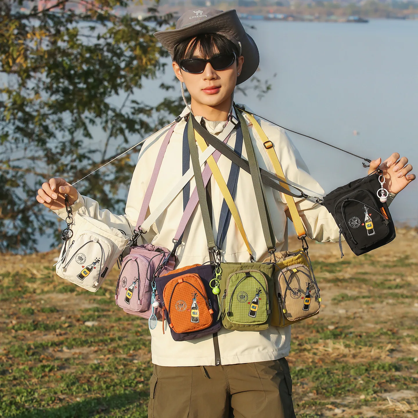 Womens Outdoor Crossbody Bag  Japanese Utility Style, Lightweight Casual Phone Purse, Small Water Bottle Bag, Everyday Compact