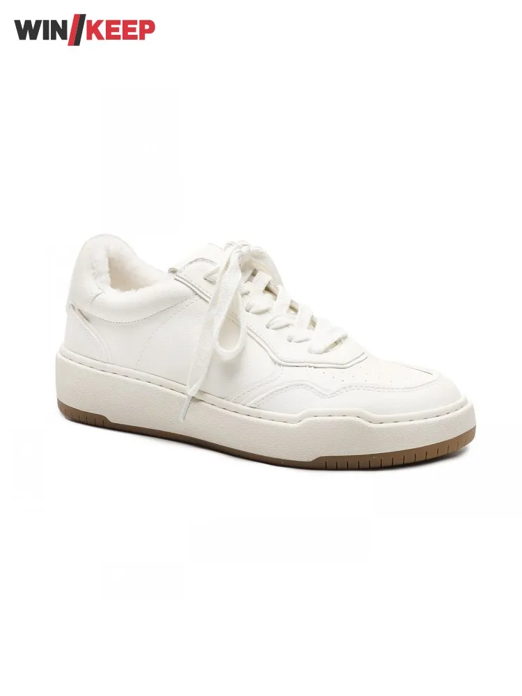 Outdoor Men Round Toe Lace Up Breathable Horsehide Genuine Leather Thick Platform Running Jogging Trainers Sneakers Sport Shoes