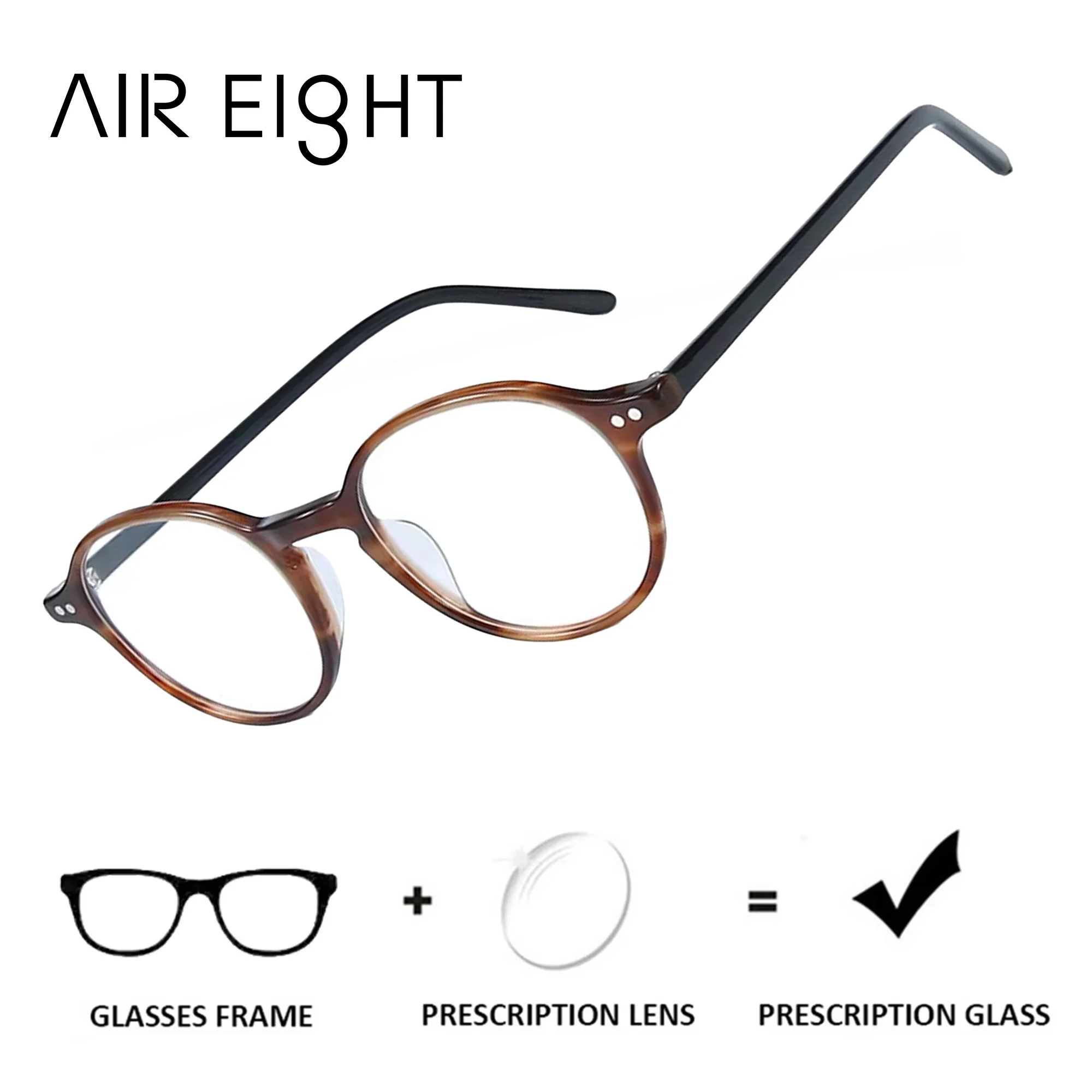 AIR EIGHT Vintage Round Acetate For Unisex Prescription Glasses Photochromic Blue Light Blocking Daily Eyewear