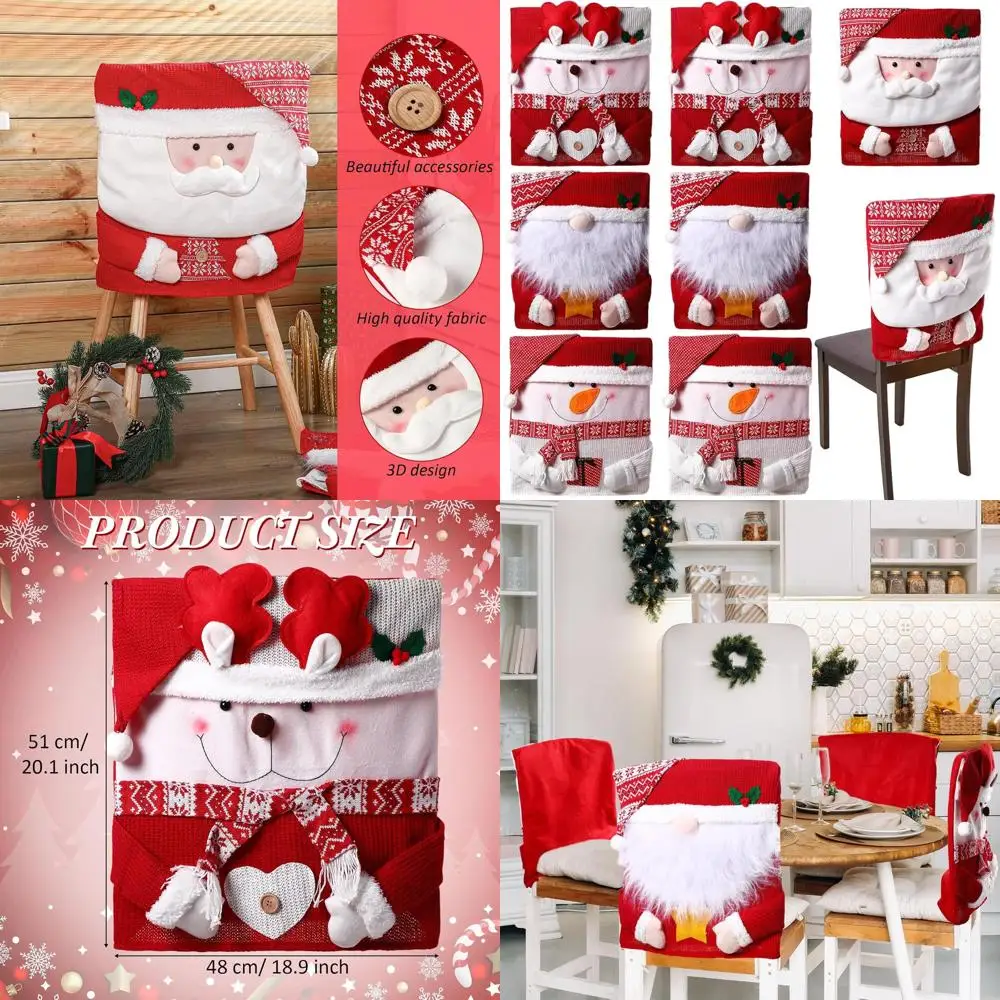 

Набор из 8-х рождественских чехлов на спинку стульев: праздничные чехлы Санта-Клауса и снеговика для праздничной столовой и вечеринок