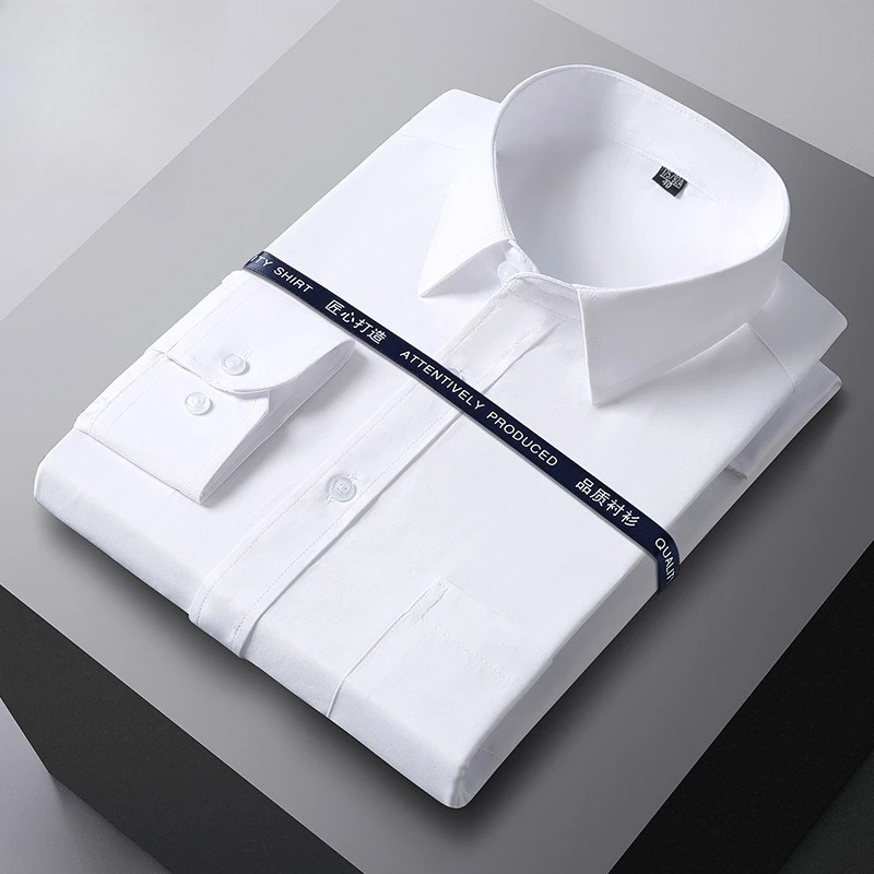 

Мужская рубашка с длинным рукавом в классическую полоску, однотонная, против морщин, модная деловая офисная рубашка, мужские белые рубашки с длинным рукавом, S-5XL