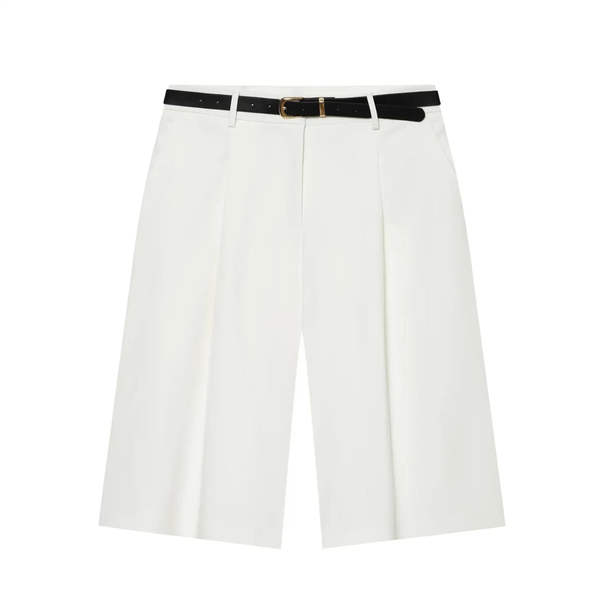 TFMLN Damen-Knielange Hose, schlicht, hohe Taille, Sommer, lässig, weites Bein, gerade Hose mit Gürtel, elegante kurze Damenhose – Detail 6