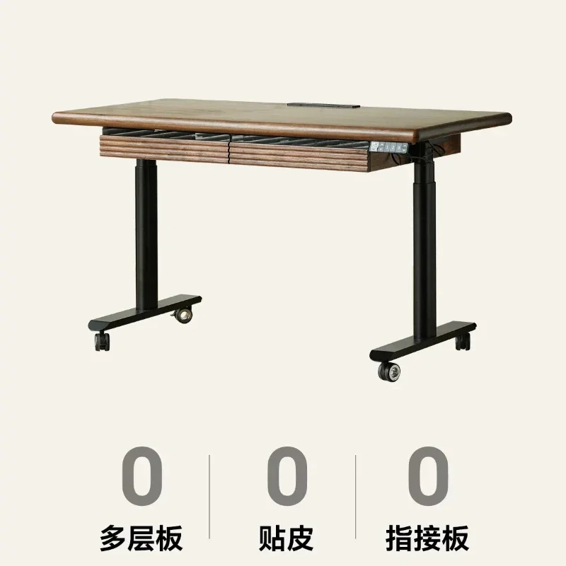 YJQ3 black walnut electric lifting table movable solid wood worktable bar table learning computer desk