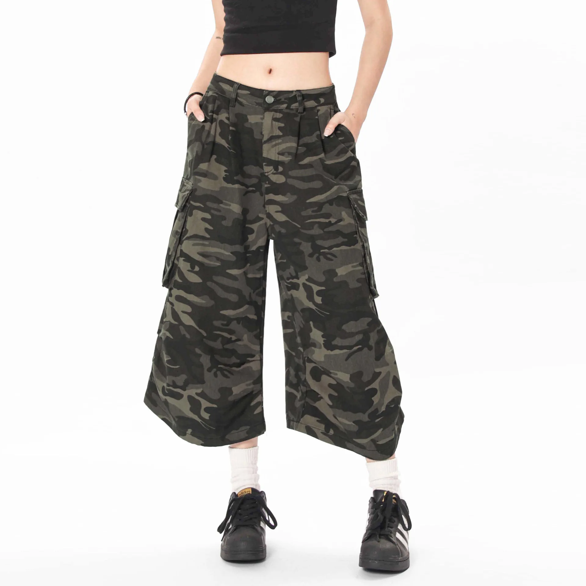 OR FL American Retro Staraight Camouflage 100 Cotton Women Work Shorts Summer Loose Trendy Brand Seven-point Camouflage Pants