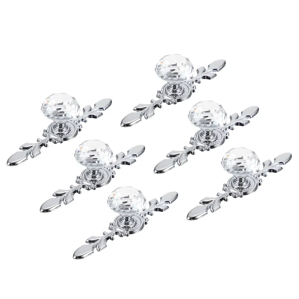 

6Pcs Crystal Wardrobe Door Handles Modern Metal Drawer Pull Knobs for Cabinet Dresser Hardware Replacement Wardrobe Door Handles