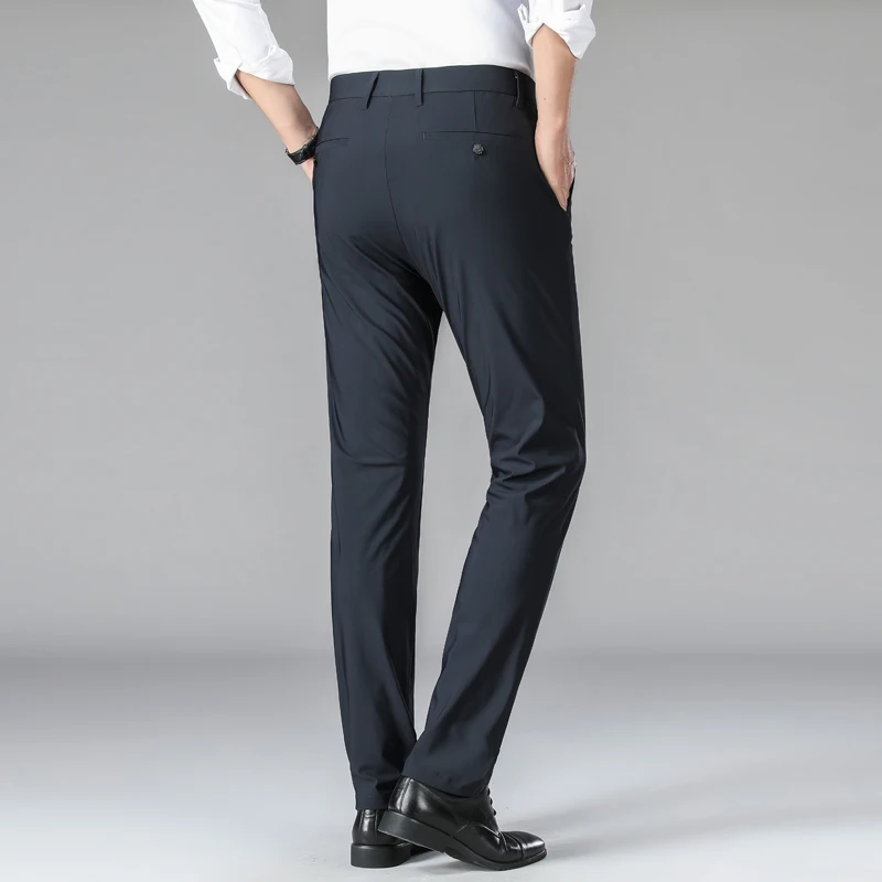 Pantalon décontracté anti-déformable pour homme, pantalon d'affaires pour homme d'âge moyen, mince, droit, polyvalent, simple, classique, mouillé, été