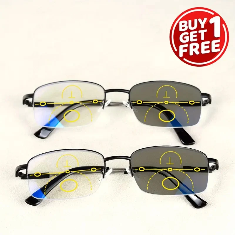 2 stuks meekleurende multifocale leesbrillen voor mannen en vrouwen - koop 1 krijg 1 gratis, progressieve lenzen met blauw getinte frames