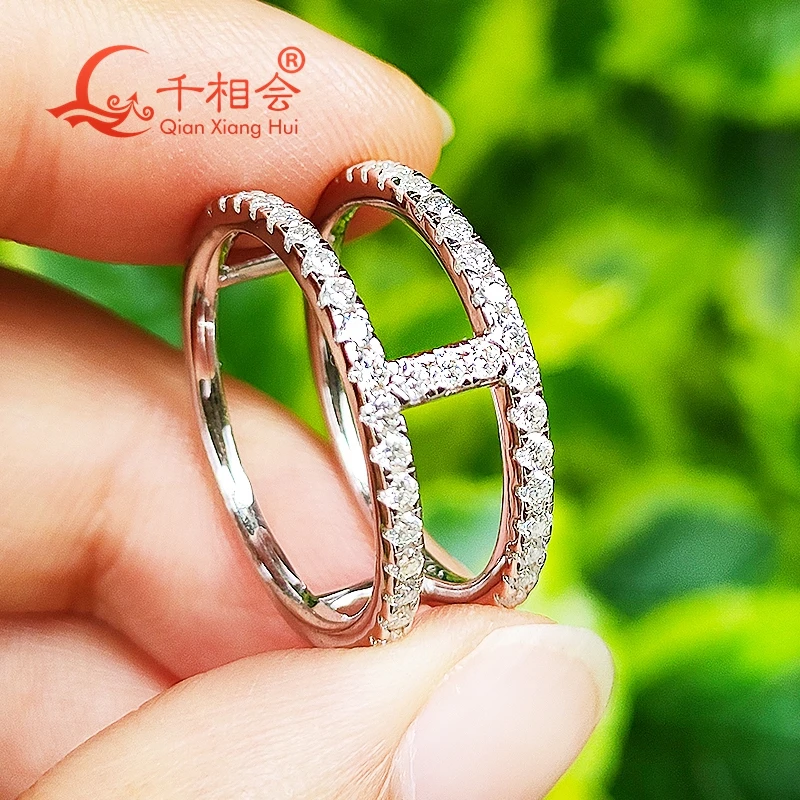 

Creative double layer H D vvs white moissanite 925 Sterling Silver Ring half Eternity Band Jewelry Rings Ladies men gift