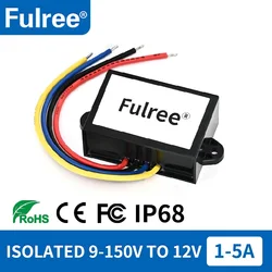 Fulree® Isolated 100V 84V 72V 60V 48V 36V 24V 12V to 12V 1A 2A 3A 5A Insulated DC DC Boost Buck Step Up Down Power Converter