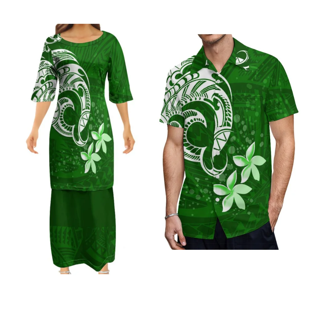 Samoa fiji ilha havaiana floral impressão verão de manga curta feminina puletasi camisa masculina polinésia vestido feminino 2025