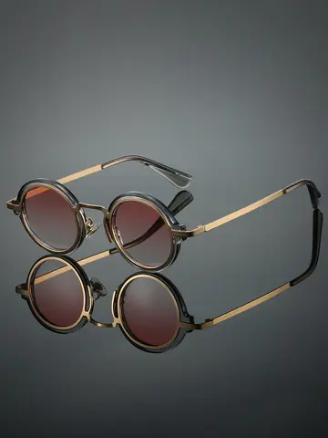 KAMMPT Vintage Round Sunglasses Men New Fashion Punk Gradient Decor Shades Women Trendy Luxury Brand Design Outdoor Sun Glasses