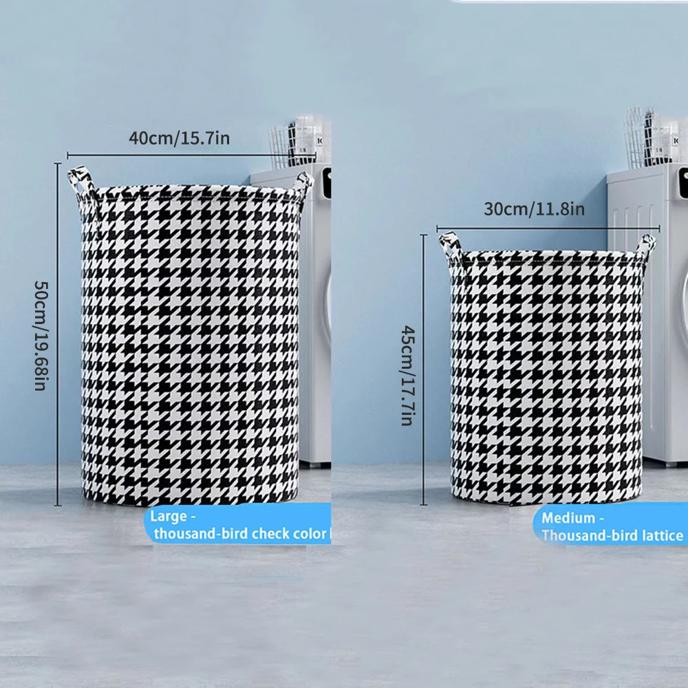 Large Foldable Waterproof Dirty Clothes Basket Household Toy Storage Bucket Plaid Fabric Cotton Linen Household Organizer