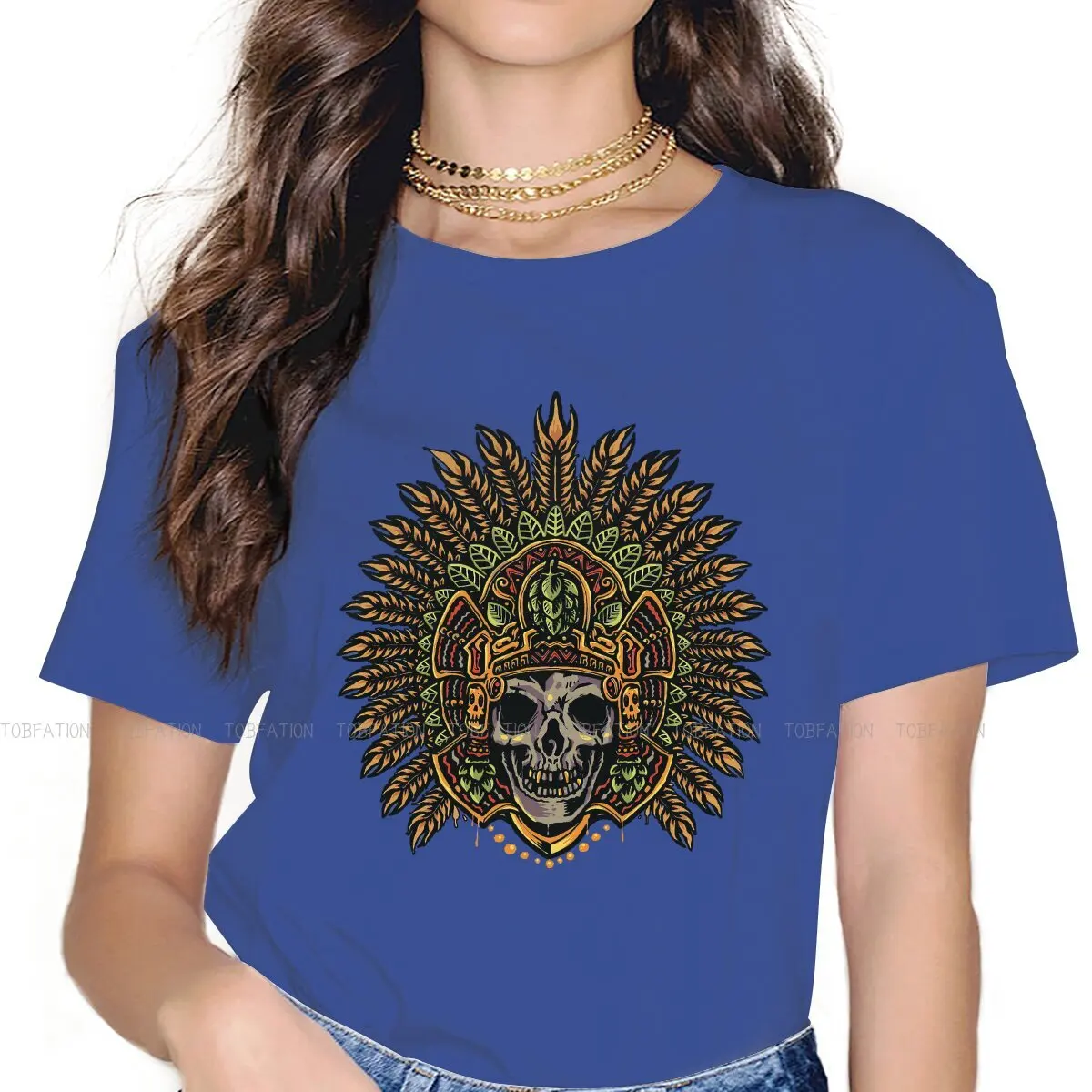 Mayan Aztec Skull Classic  5XL TShirt for Girl Ancient Skull Skeleton New Design Graphic  T Shirt Short Sleeve Ofertas