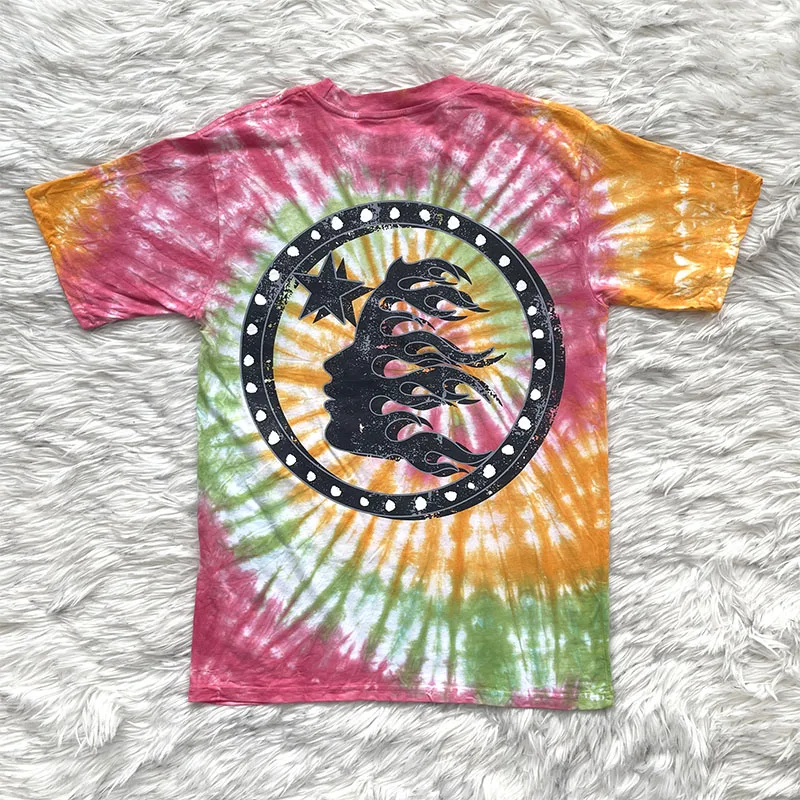 Hellstar Studios Ins Skeleton Head Tie Dye Unisex Short Sleeve T Shirt Youth Fashion Spring 2024 round Neck Basic Style view 2