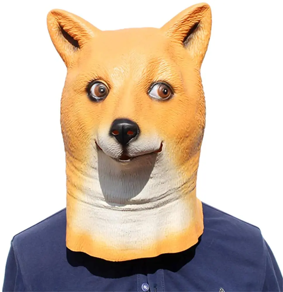 Shiba Inu Dog Latex Mask, Masquerade Party, Realistic, Halloween Dress-Up Orange, Animal Headgear, Cute Dress, Cosplay