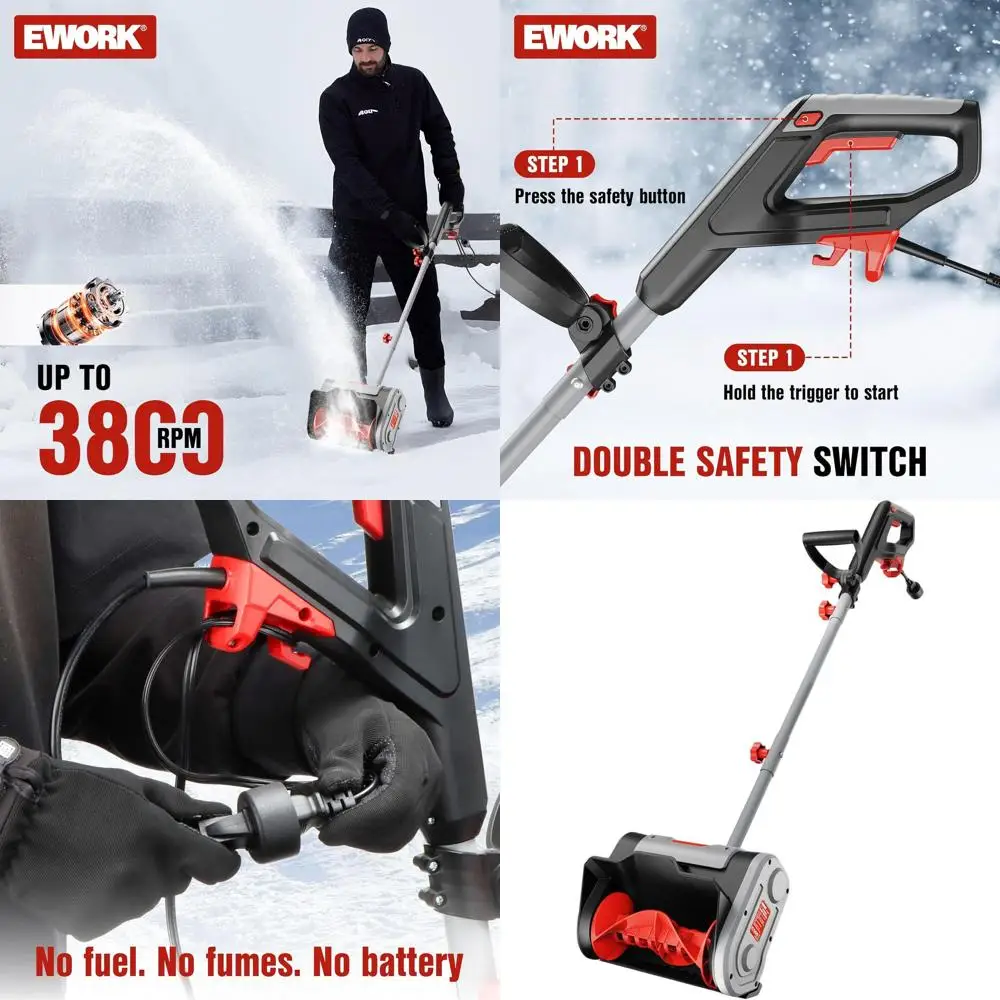 

11-Inch 1200W Electric Snow Shovel, 10A Power, 6-Inch Clearing, 23-Foot Throw for Driveways and Walkways
