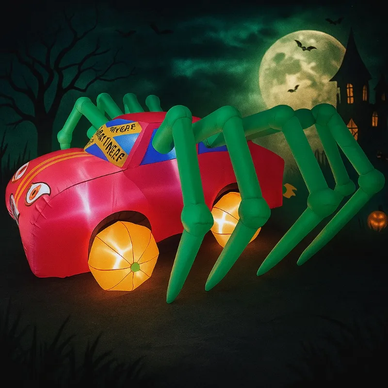 3ft infláveis brinquedos halloween verde frank carro de corrida condução carro inflável embutido luz led explodir quintal para decoração ao ar livre