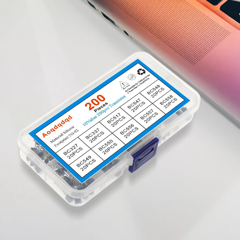 200 Buah Set Transistor 10 Nilai TO-92 Kit Transistor Kotak Beraneka Ragam BC327 BC337 BC517 BC547 BC548 BC549 BC550 BC556 BC557