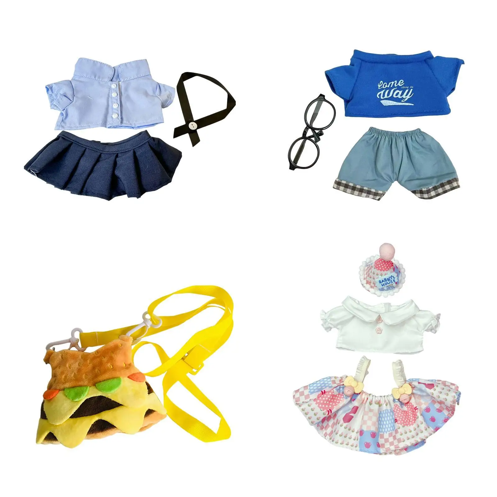 Plüsch-Puppenkleidung für 20 cm, bequem, Kostüme, Foto-Requisiten, DIY-Plüschpuppen-Zubehör, zum Anziehen von Stofftieren, niedliche Kleidung