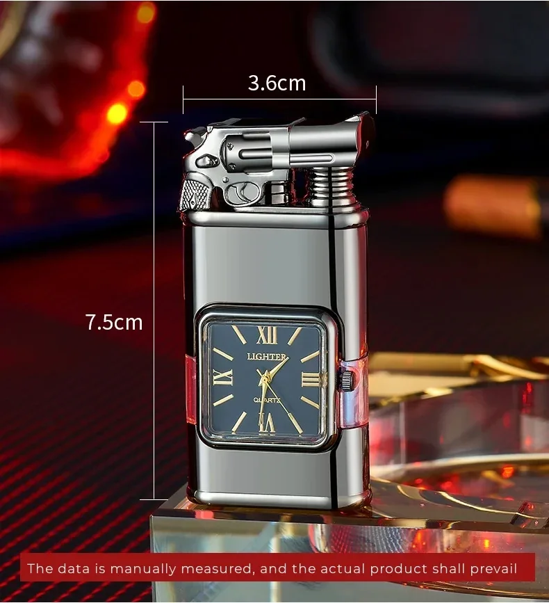 Crocodile Clock Double Flame Creative Butane Gas Lighter Metal Convenient Outdoor Windproof Turbine Torch Jet Recycling Lighter