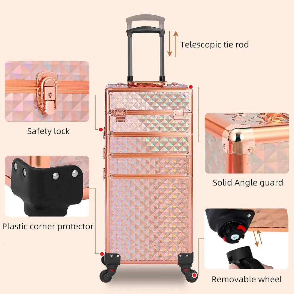 حقيبة مكياج رولينج 4 في 1، منظمات حقائب تدريب المكياج الاحترافية، عربة تخزين كبيرة لمستحضرات التجميل #6