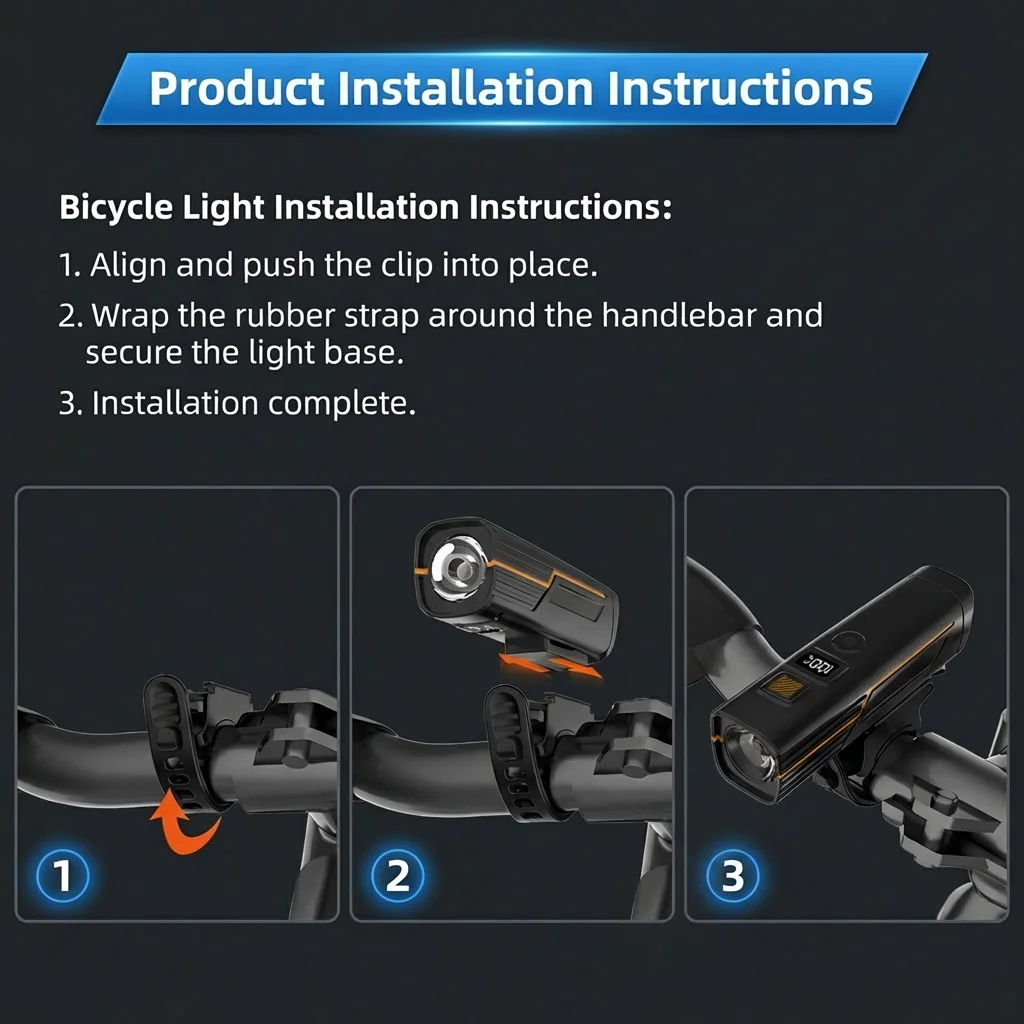 Bike Light Set Intelligent Light Powerful Bicycle Front Headlight 4 Light Modes Rechargeable for Road Mountain Cycling