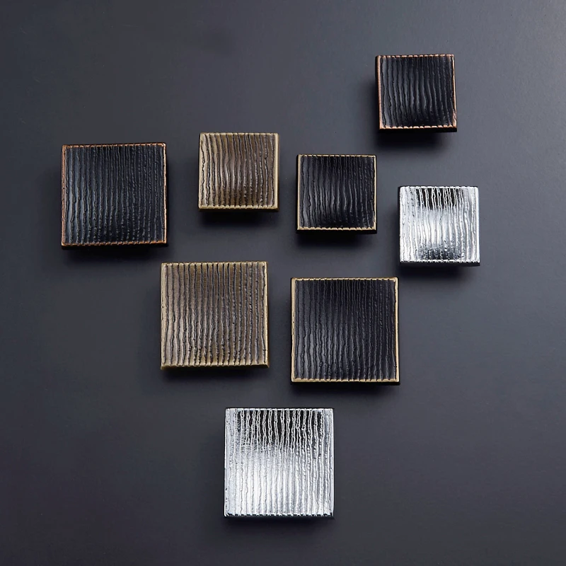Brass Furniture Handles Modern Square Cupboard Drawer Wardrobe Dresser Cabinet Knobs Wood Grain Pulls