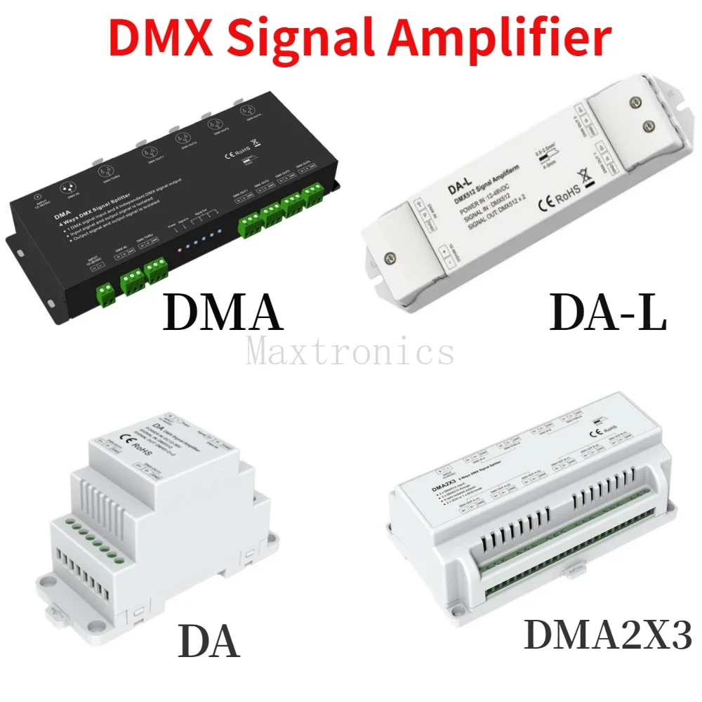 DMX512 Signal Amplifier Signal Repeater DMA 4 Channel DA DA-L 2 Channel DMA2X3 6 Ways DMX Signal Splitter DC12-36V for LED Strip