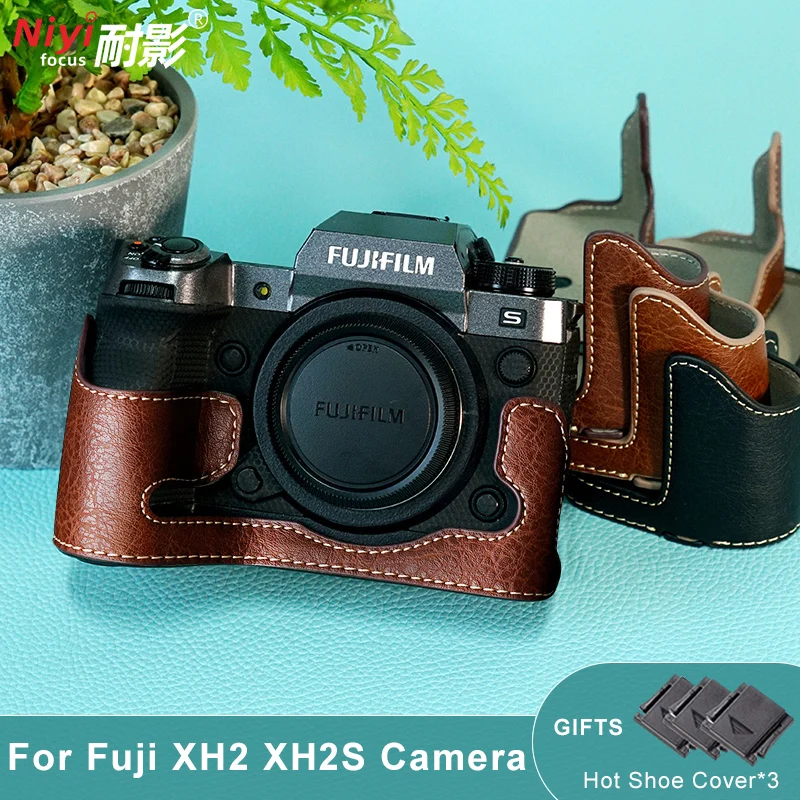 جديد بو الجلود كاميرا حافظة نصف الجسم غطاء ل Fujifilm XH2 XH2S فتح غطاء سفلي أسود براون القهوة الأخضر فوجي XH2 XH2S
