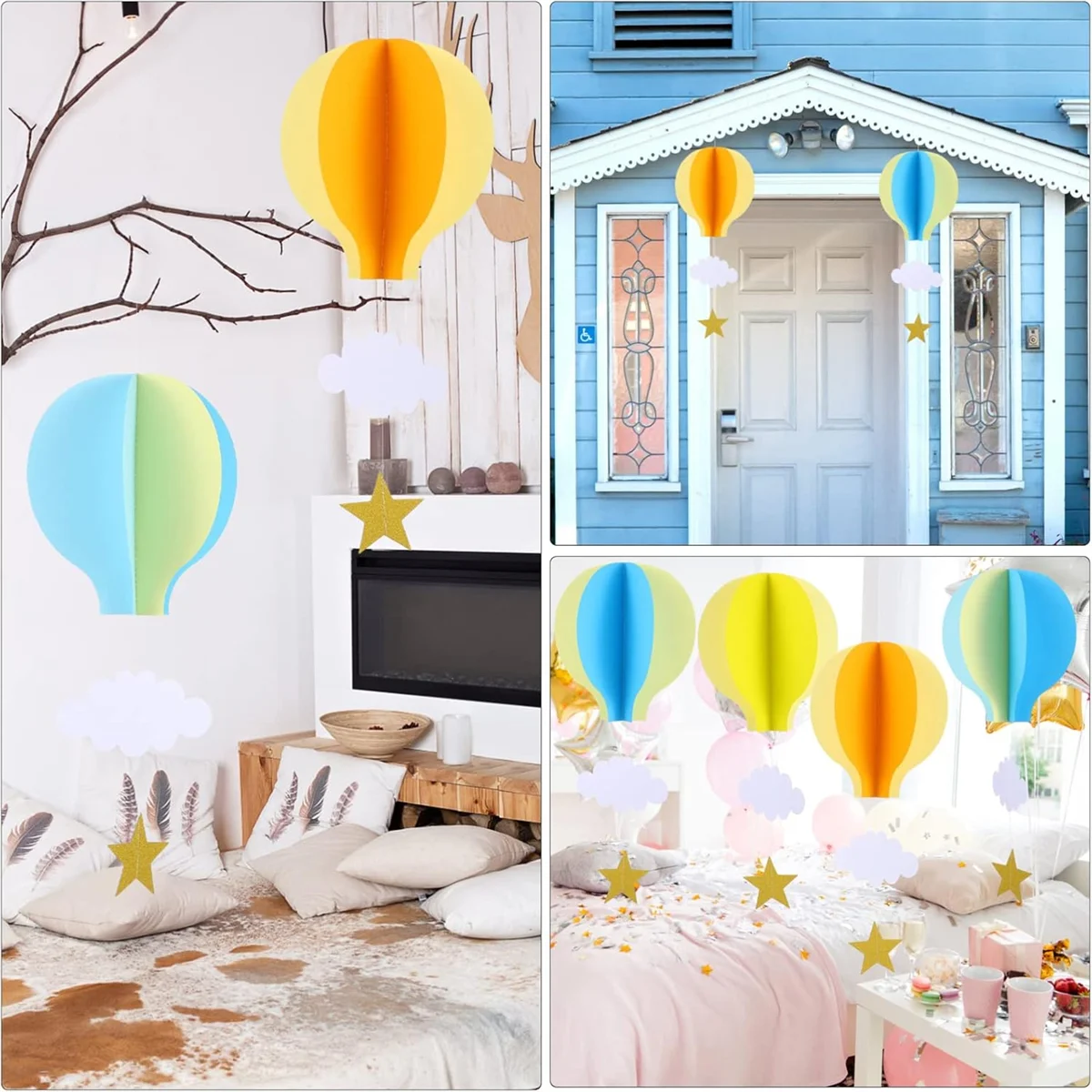 1 قطعة زخرفة معلقة ثلاثية الأبعاد لحفلات الزفاف والمهرجانات وحفلات أعياد الميلاد. منطاد الهواء الساخن وقلادة نافذة على شكل سحابة #3