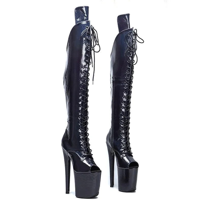 LAIJIANJINXIA New 20CM/8Inch PU Upper Women's Platform Party High Heels Modern Knee-High Boots Pole Dance Shoes 649