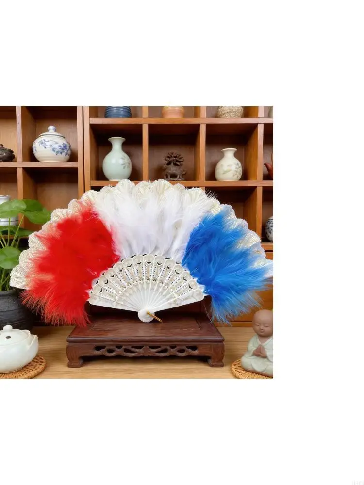 H8WB Colorful Feathered Fan 20s Retro Handheld Folding Fan Flapper Hand Fan for Costumes Dancing Party Wedding Decorations
