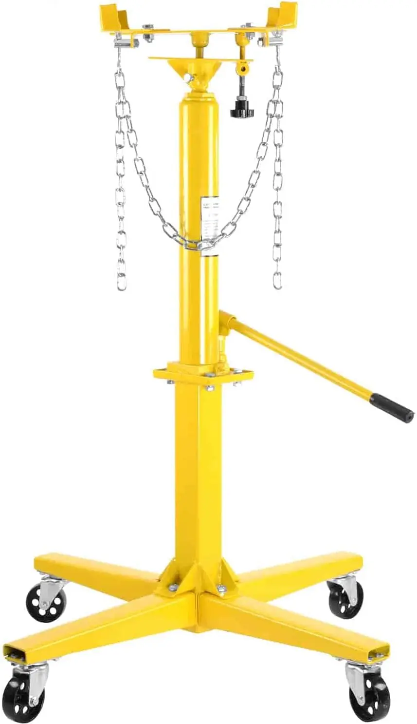 Transmission Jack Hydraulic Adjustable 1000 LBS Capacity  High-Lift Handle Operated Adjustable Load Arms Yellow Steel