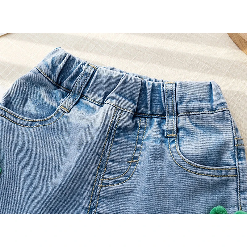 Cute Flower Baby Girls Denim Shorts Summer New Fashion Korean Version Kids Shorts Pants Birthday Gift 2-10 Yrs Children Clothing image 5