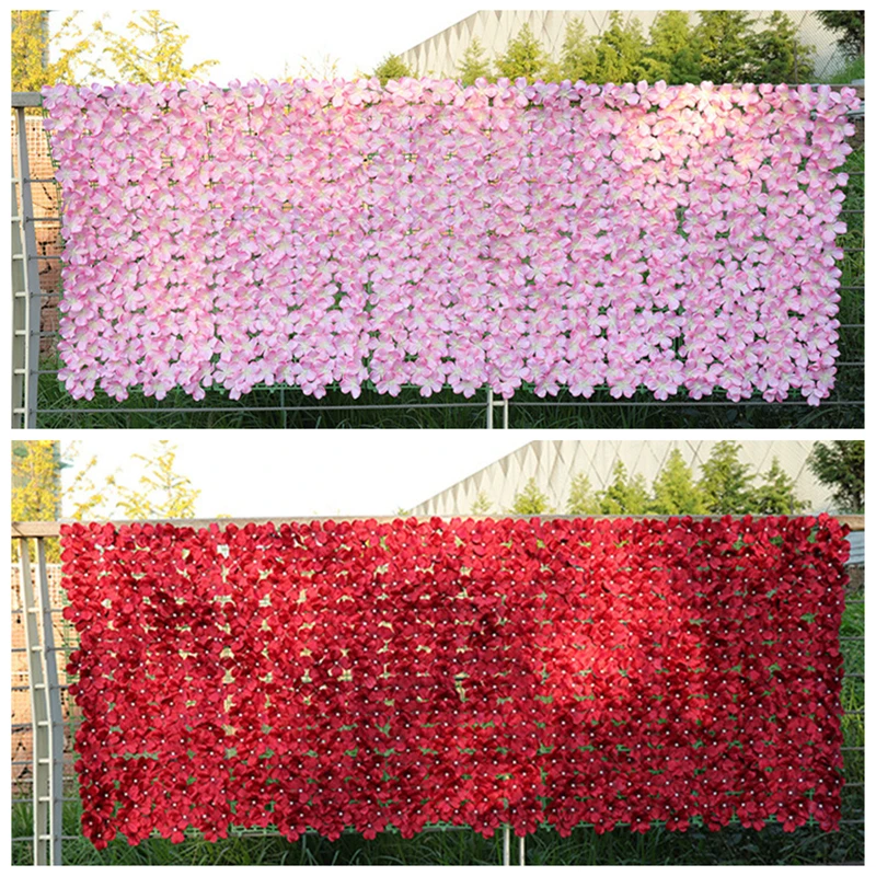 Artificial Flower Wall Panels 2x0.5m Flower Garden Fence Floral Hedge Wall Panels for Wedding Backdrop Garden Balcony Decor
