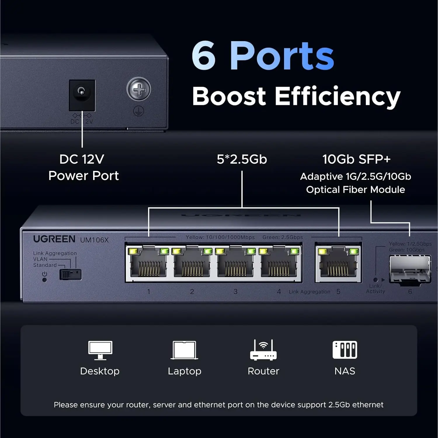 switch-ugreen-de-25gb-switch-ethernet-de-6-puertos-5-x-25gb-1-x-10gb-sfp-plug-play-montaje-en-escritorio-pared-para-nas-pc