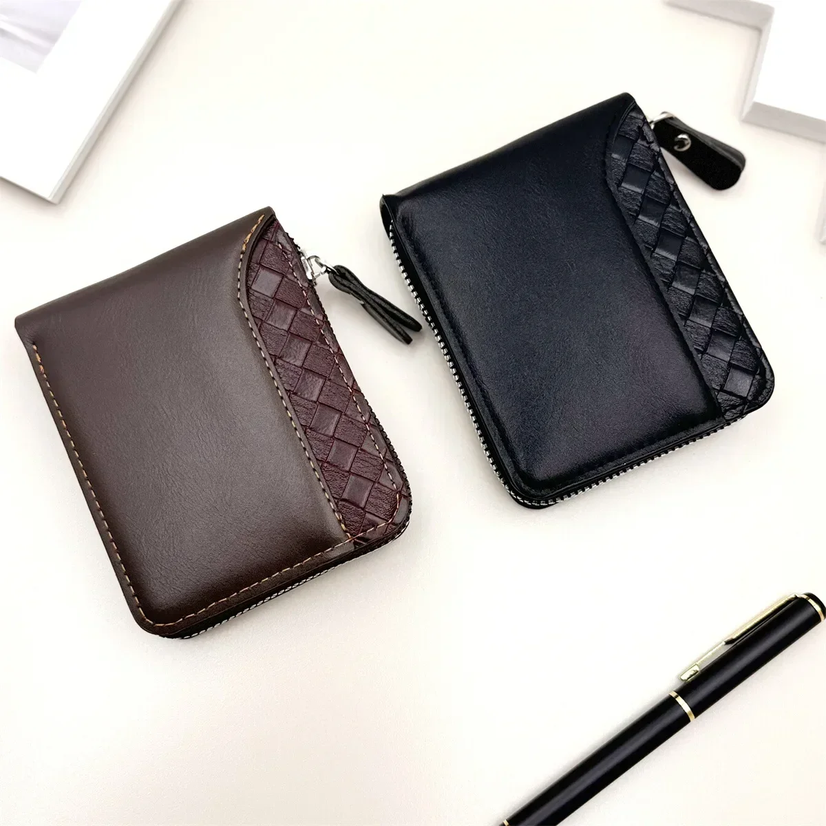 

1 pc Leather Men’s Wallet Luxury Mens Purse Male Zipper Card Holders with Coin Pocket Wallets Gifts for Men Money Bag