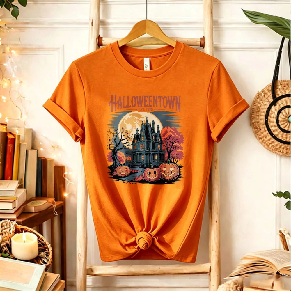 Halloweentown EST 1998 Graphic T‑Shirt Men Women Retro Haunted House Moon Pumpkin Jack‑o‑Lantern Spooky Holiday Party Casual Top