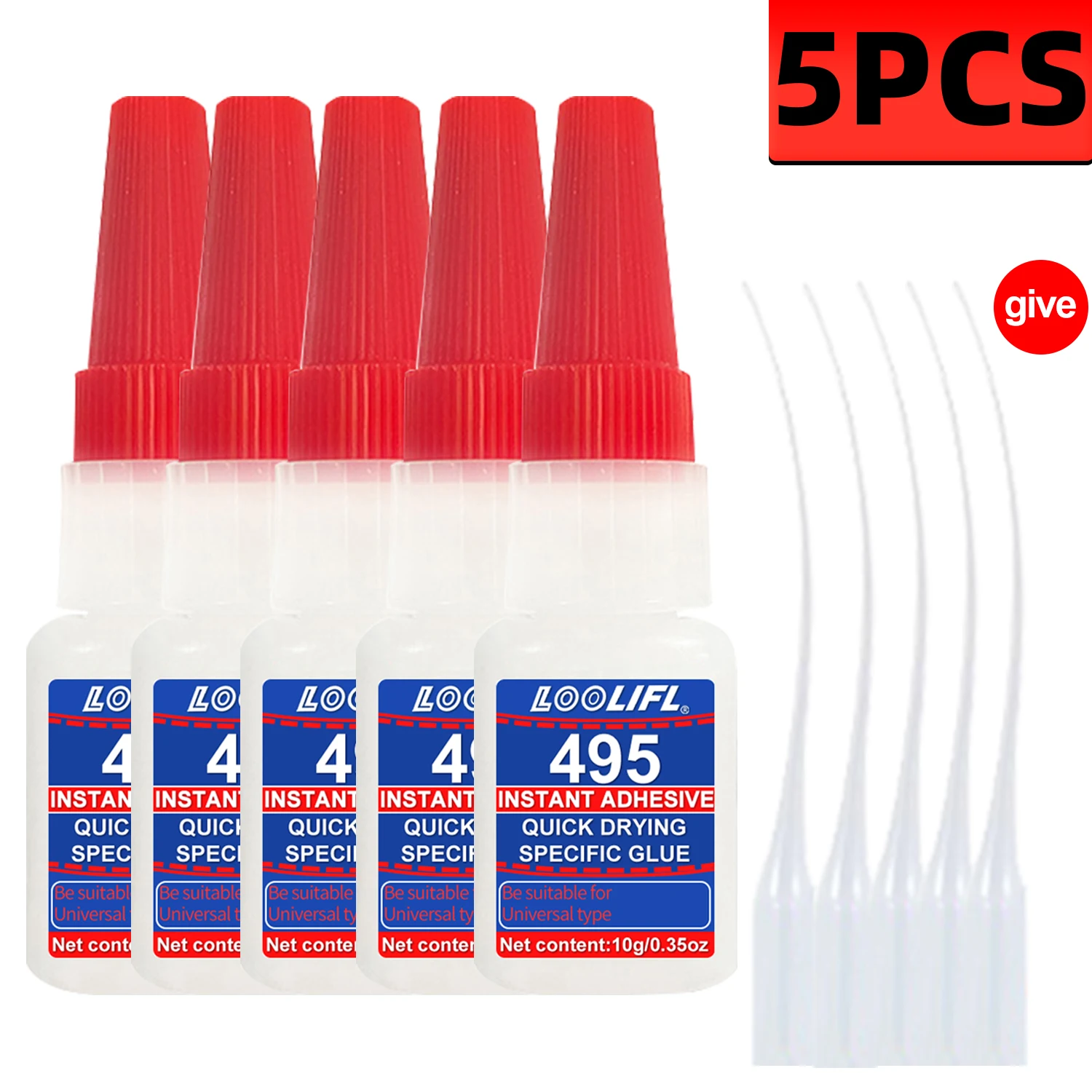5 Stück LOOLIFL495 Sekundenkleber für Kunststoff, professioneller Klebstoff, transparenter Cyanacrylat-Kleber, schnell trocknend, geruchlos, langlebige Bindung