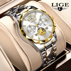 LIGE New Luxury Man Wristwatch Waterproof Luminous Chronograph Watch for Men Stainless Steel Men's Quartz Watches reloj hombre