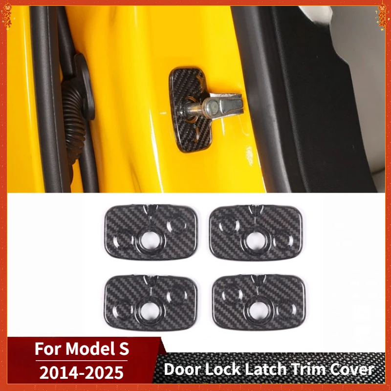 

For Tesla Model S Real Dry Carbon Fiber 2014-2025 Interior Glossy Door Lock Latch Trim Cover Decoration Modification Accessories