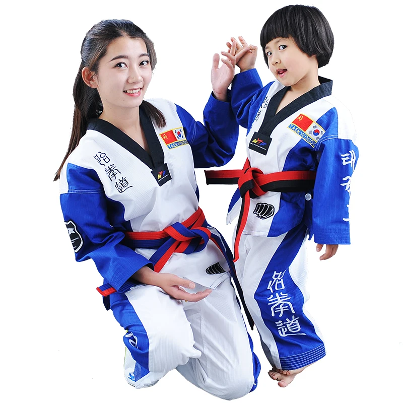 High Quality Black Red Taekwondo Uniform  Training Taekwondo Suits Embroidery Uniforms Poomsae dobok WTF approved Size 160-190cm