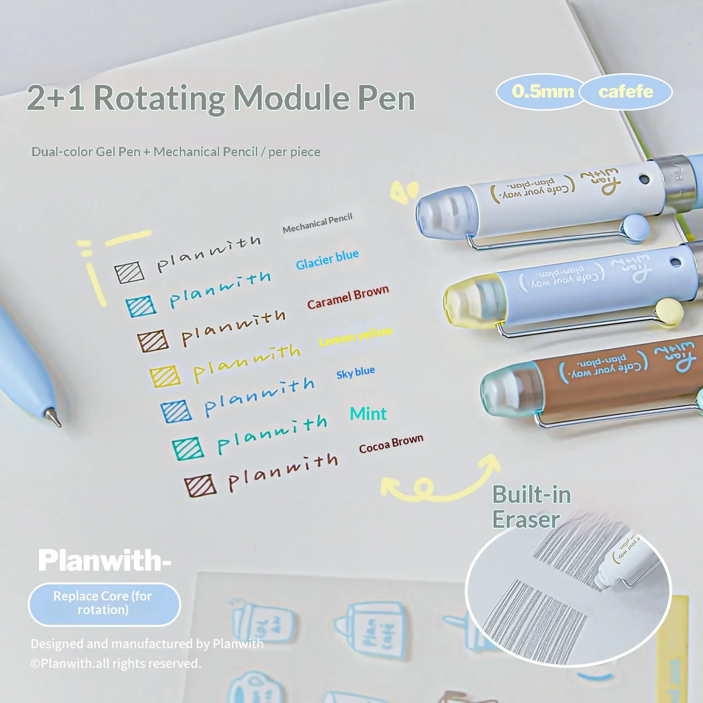Planwith 2+1 Rotating Module Gel Pen 0.5mm Gel Ink + Mechanical Pencil Smooth Multifunction Writing Tool Study Office Stationery