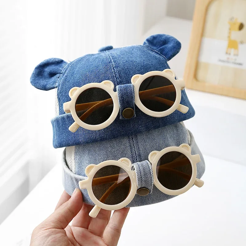 

Baby Melon Cap With Detachable Sun Glasses Summer Mesh Kids Landlord Hat Sunscreen Infant Boy Girl Sunscreen Visors