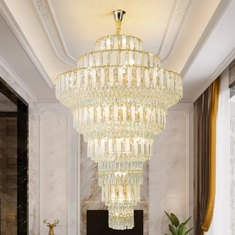 

Duplex LED Pendant Light, European Style Villa Living Room Crystal Light, Luxury Hotel Lobby Light, Hollow High Hanging Light