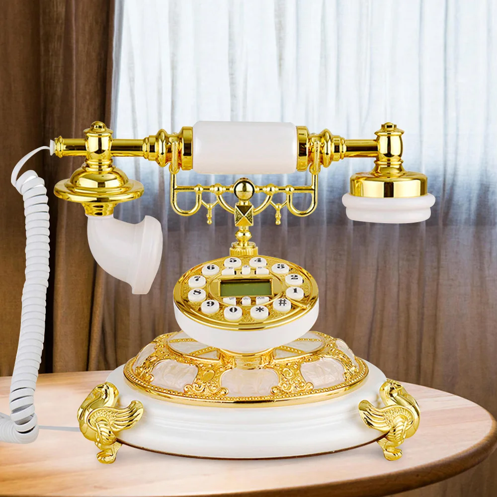 Vintage Telephone Hands Call White Gold Luxury Retro European Antique Phone for Homes Office Hotel Art Galleries