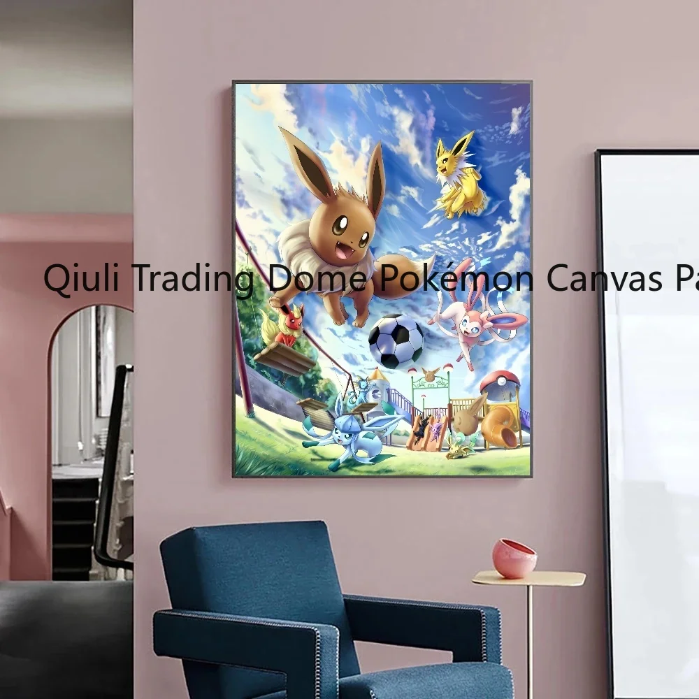 Pop Posters Pokemon Anime Figures Pikachu Eevee Watercolor Painting Canvas Prints Wall Art Home Decor Picture Christmas Gifts