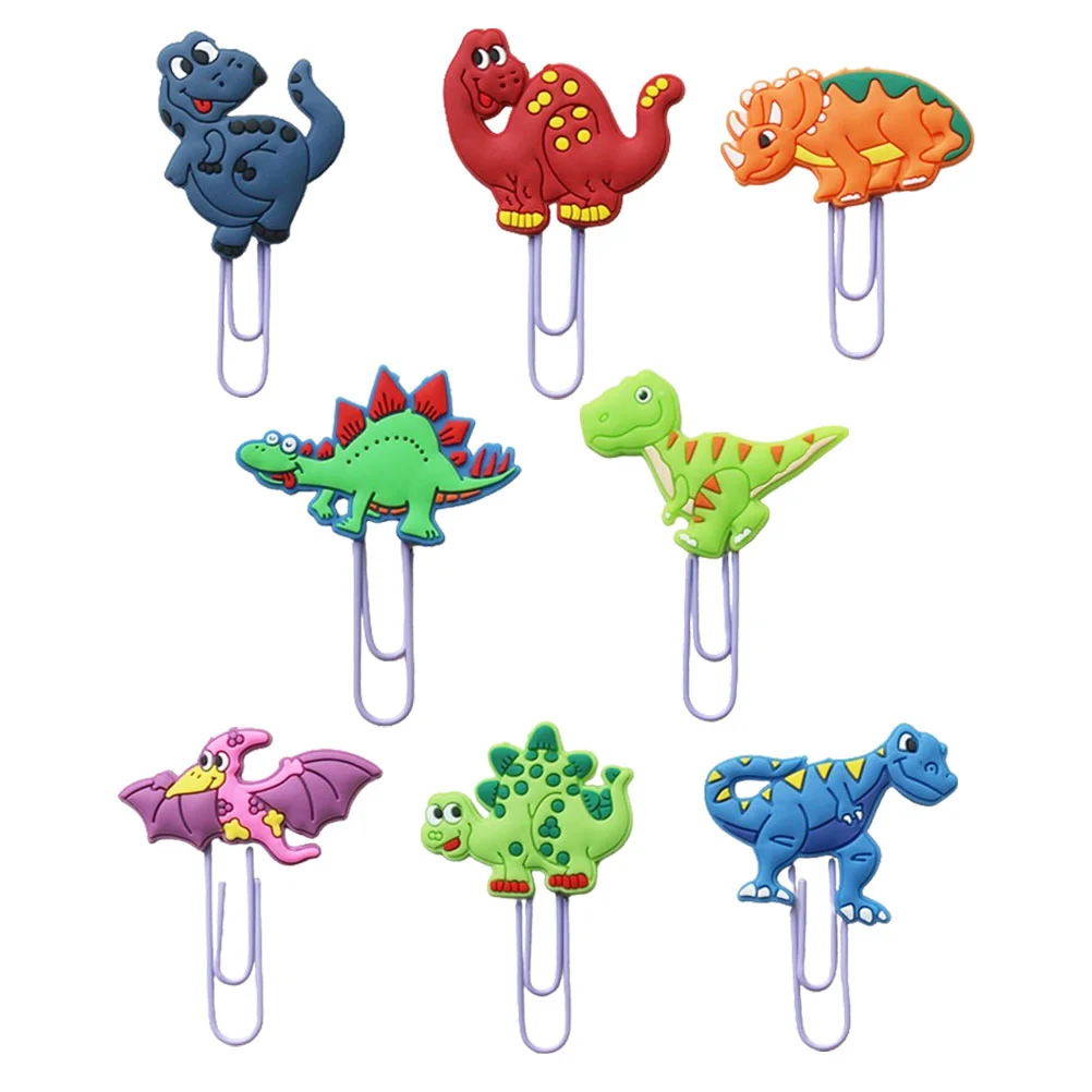 Marque-page décoratif en forme de dinosaure, trombones en PVC pour documents, grands et petits, 8 pièces